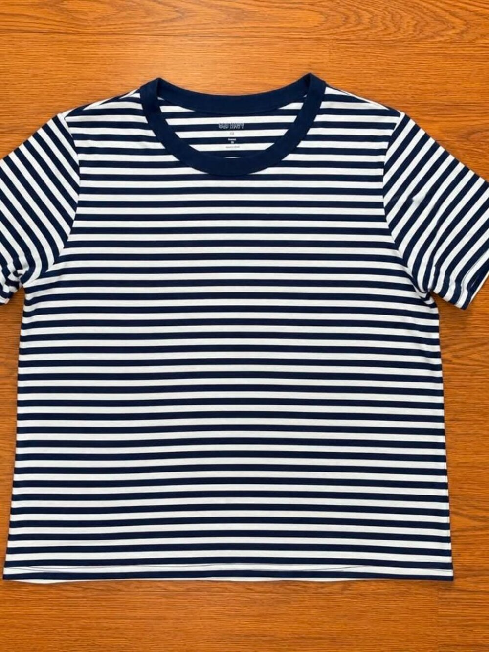 Navy & White Striped Cropped T-Shirt Size 4X NWOT #046